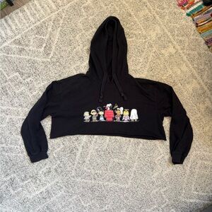 Peanuts Black Cropped Hoodie